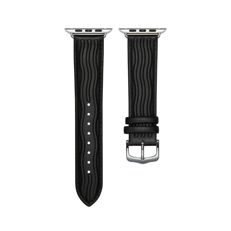Embossed Line Genuine Leather Watch Band For Apple Watch 3 42mm(Black) - Watch Bands by PMC TechLife | Online Shopping South Africa | PMC TechLife
