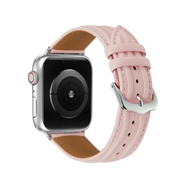 Embossed Line Genuine Leather Watch Band For Apple Watch 3 42mm(Pink) - Watch Bands by PMC TechLife | Online Shopping South Africa | PMC TechLife
