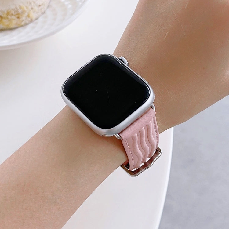 Embossed Line Genuine Leather Watch Band For Apple Watch 2 38mm(Pink) - Watch Bands by PMC TechLife | Online Shopping South Africa | PMC TechLife