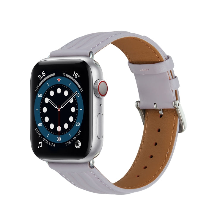 Embossed Line Genuine Leather Watch Band For Apple Watch 2 38mm(Lavender Purple) - Watch Bands by PMC Jewellery | Online Shopping South Africa | PMC Jewellery