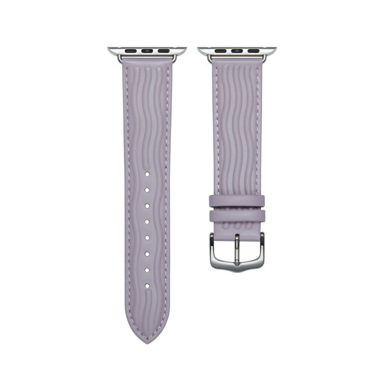 Embossed Line Genuine Leather Watch Band For Apple Watch 2 38mm(Lavender Purple) - Watch Bands by PMC Jewellery | Online Shopping South Africa | PMC Jewellery