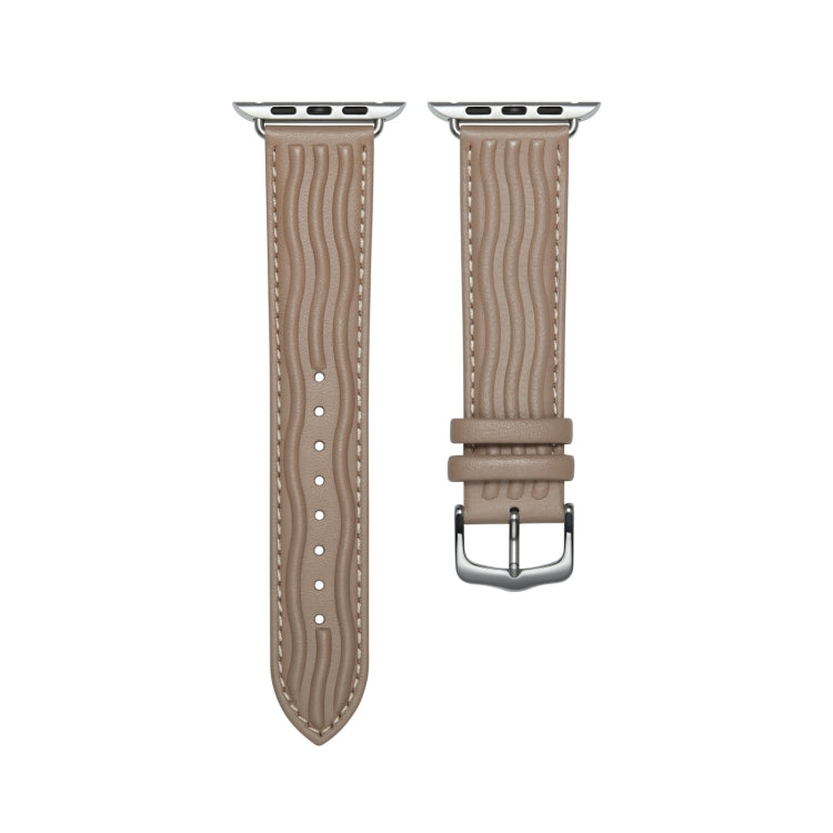 Embossed Line Genuine Leather Watch Band For Apple Watch 42mm(Milky Brown) - Watch Bands by PMC TechLife | Online Shopping South Africa | PMC TechLife