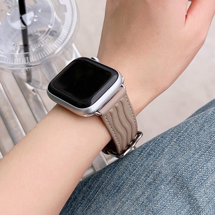 Embossed Line Genuine Leather Watch Band For Apple Watch 42mm(Milky Brown) - Watch Bands by PMC TechLife | Online Shopping South Africa | PMC TechLife