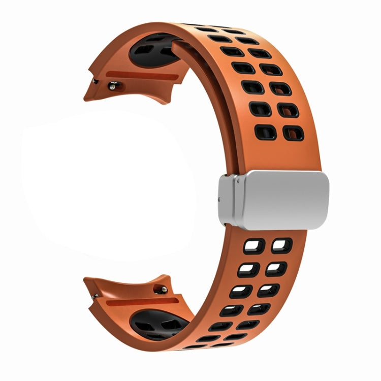 For Samsung Galaxy Watch5 Double-row Hole Folding Buckle Silicone Watch Band(Orange Black) - Watch Bands by PMC TechLife | Online Shopping South Africa | PMC TechLife