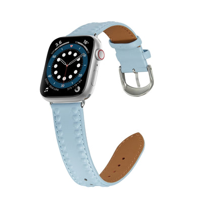 Embossed Love Genuine Leather Watch Band For Apple Watch 7 45mm(Blue) - Watch Bands by PMC Jewellery | Online Shopping South Africa | PMC Jewellery