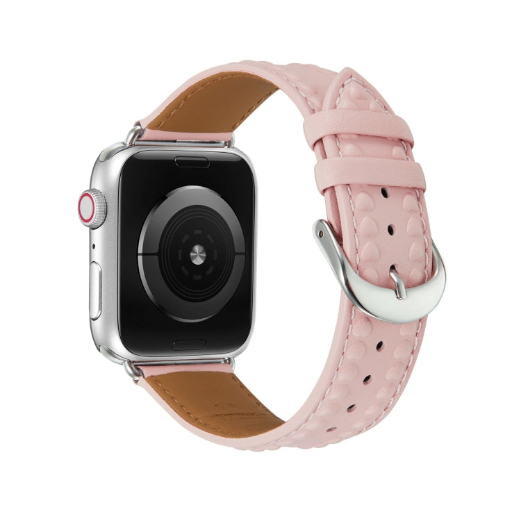 Embossed Love Genuine Leather Watch Band For Apple Watch SE 44mm(Pink) - Watch Bands by PMC Jewellery | Online Shopping South Africa | PMC Jewellery