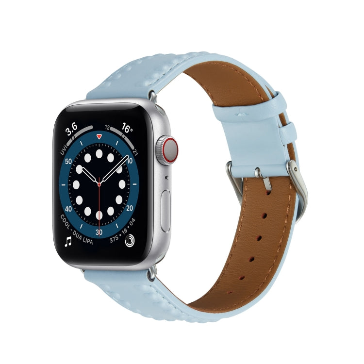 Embossed Love Genuine Leather Watch Band For Apple Watch 6 44mm(Blue) - Watch Bands by PMC TechLife | Online Shopping South Africa | PMC TechLife