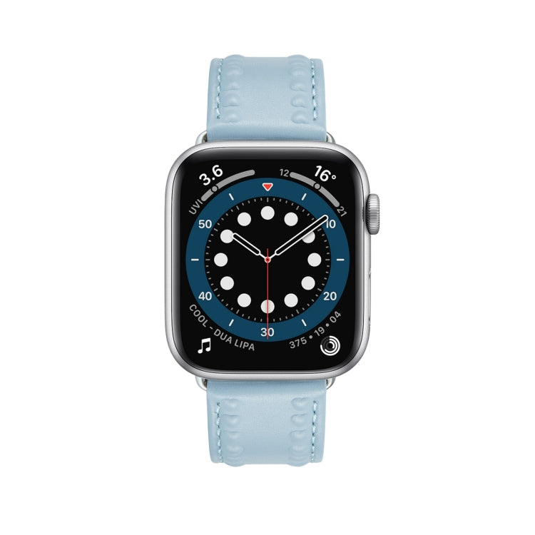 Embossed Love Genuine Leather Watch Band For Apple Watch 6 44mm(Blue) - Watch Bands by PMC TechLife | Online Shopping South Africa | PMC TechLife