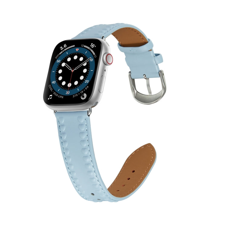 Embossed Love Genuine Leather Watch Band For Apple Watch 6 44mm(Blue) - Watch Bands by PMC Jewellery | Online Shopping South Africa | PMC Jewellery