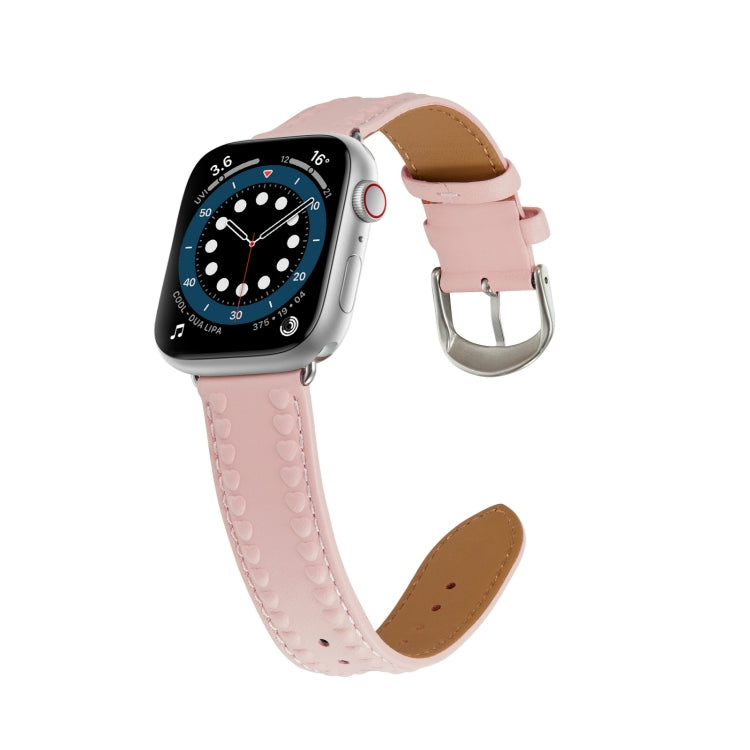 Embossed Love Genuine Leather Watch Band For Apple Watch 4 44mm(Pink) - Watch Bands by PMC TechLife | Online Shopping South Africa | PMC TechLife