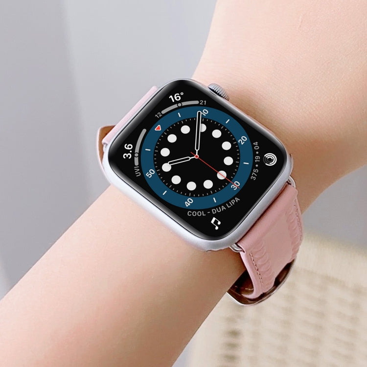 Embossed Love Genuine Leather Watch Band For Apple Watch 4 44mm(Pink) - Watch Bands by PMC TechLife | Online Shopping South Africa | PMC TechLife