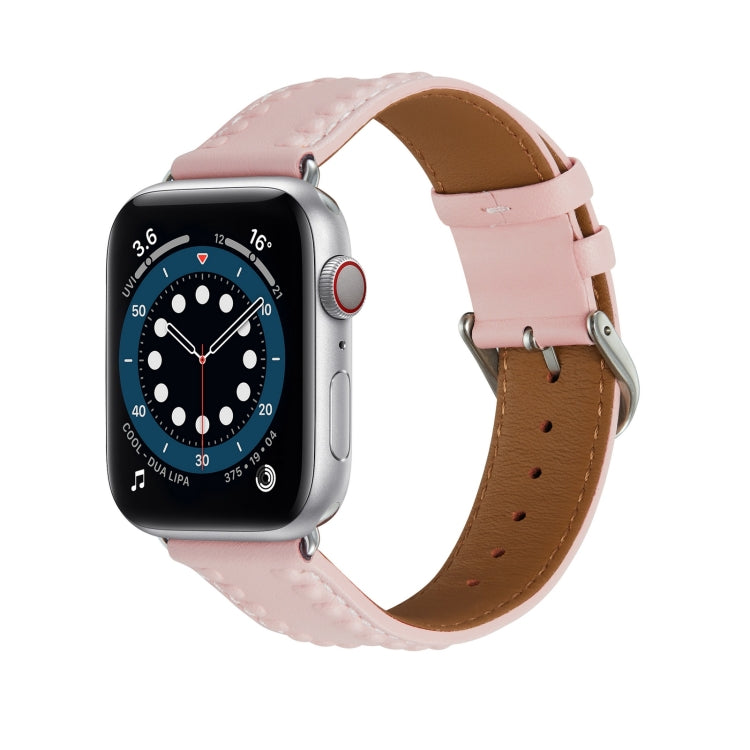 Embossed Love Genuine Leather Watch Band For Apple Watch 4 40mm(Pink) - Watch Bands by PMC TechLife | Online Shopping South Africa | PMC TechLife