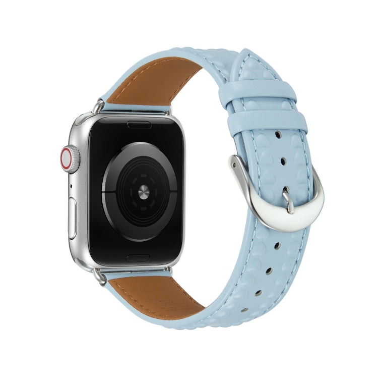 Embossed Love Genuine Leather Watch Band For Apple Watch 4 40mm(Blue) - Watch Bands by PMC TechLife | Online Shopping South Africa | PMC TechLife