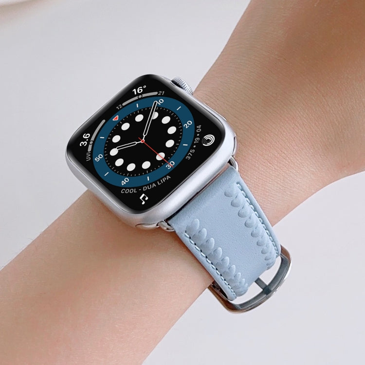 Embossed Love Genuine Leather Watch Band For Apple Watch 3 38mm(Blue) - Watch Bands by PMC TechLife | Online Shopping South Africa | PMC TechLife