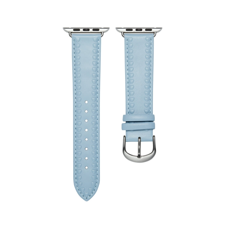 Embossed Love Genuine Leather Watch Band For Apple Watch 3 42mm(Blue) - Watch Bands by PMC TechLife | Online Shopping South Africa | PMC TechLife
