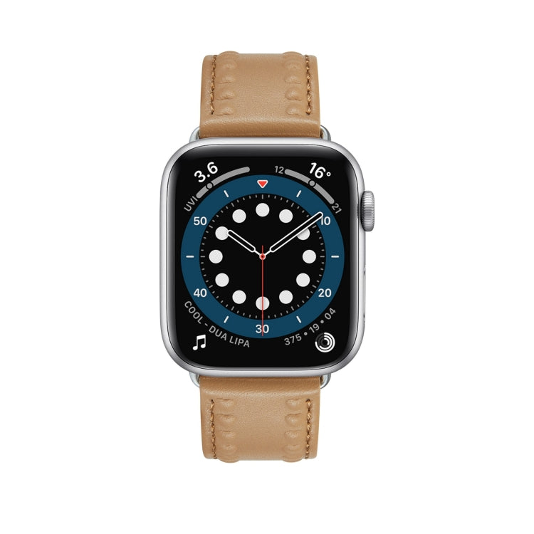 Embossed Love Genuine Leather Watch Band For Apple Watch 2 42mm(Khaki) - Watch Bands by PMC TechLife | Online Shopping South Africa | PMC TechLife