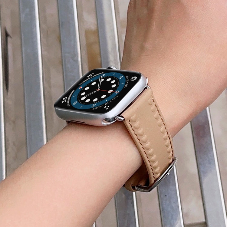 Embossed Love Genuine Leather Watch Band For Apple Watch 2 38mm(Khaki) - Watch Bands by PMC TechLife | Online Shopping South Africa | PMC TechLife
