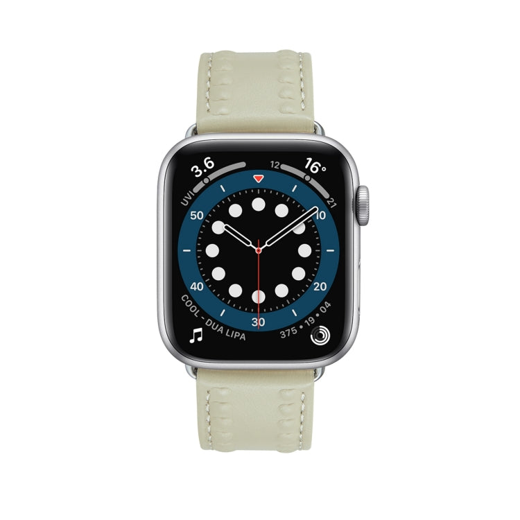 Embossed Love Genuine Leather Watch Band For Apple Watch 42mm(Milky White) - Watch Bands by PMC TechLife | Online Shopping South Africa | PMC TechLife
