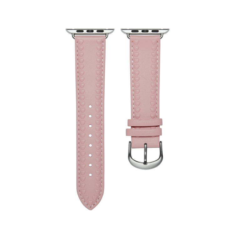 Embossed Love Genuine Leather Watch Band For Apple Watch 38mm(Pink) - Watch Bands by PMC TechLife | Online Shopping South Africa | PMC TechLife