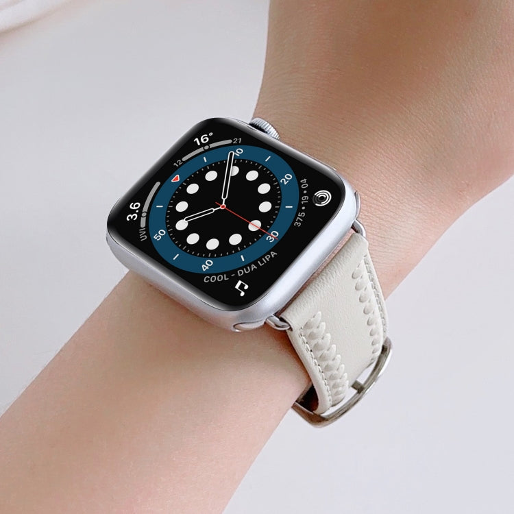 Embossed Love Genuine Leather Watch Band For Apple Watch 38mm(Milky White) - Watch Bands by PMC TechLife | Online Shopping South Africa | PMC TechLife