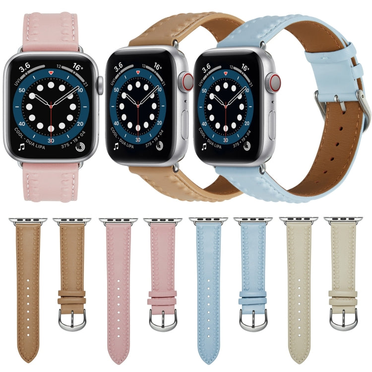 Embossed Love Genuine Leather Watch Band For Apple Watch 7 45mm(Pink) - Watch Bands by PMC TechLife | Online Shopping South Africa | PMC TechLife