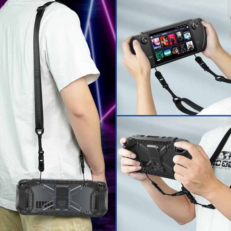 For Steam Deck Shockproof Game Console Case with Holder & Shoulder Strap(Black) - Accessories by PMC TechLife | Online Shopping South Africa | PMC TechLife