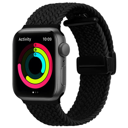 Magnetic Fold Clasp Woven Watch Band For Apple Watch SE 44mm(Black) - Watch Bands by PMC Jewellery | Online Shopping South Africa | PMC Jewellery