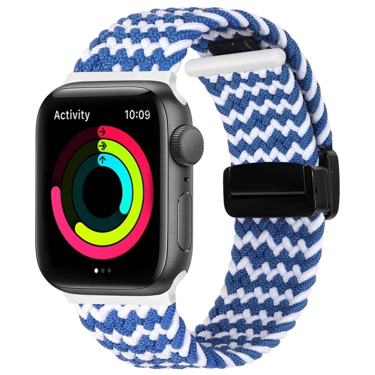 Magnetic Fold Clasp Woven Watch Band For Apple Watch 2 38mm(Blue White) - Watch Bands by PMC TechLife | Online Shopping South Africa | PMC TechLife