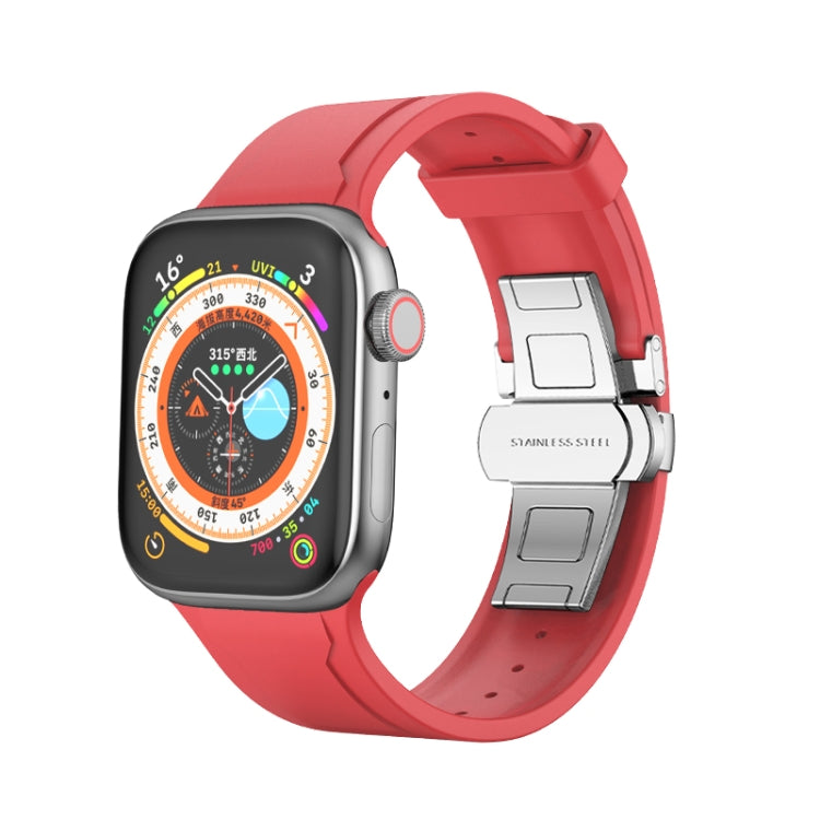 Metal Butterfly Buckle Silicone Watch Band For Apple Watch 8 45mm(Red) - Watch Bands by PMC Jewellery | Online Shopping South Africa | PMC Jewellery