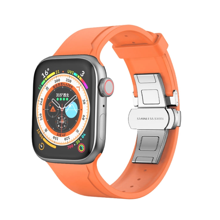 Metal Butterfly Buckle Silicone Watch Band For Apple Watch 7 45mm(Orange) - Watch Bands by PMC Jewellery | Online Shopping South Africa | PMC Jewellery