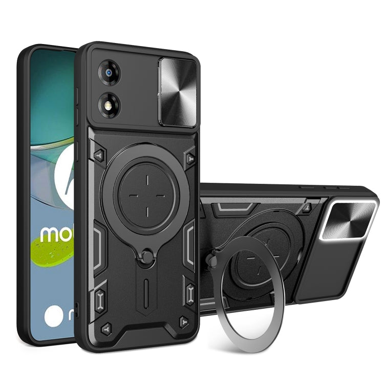 For Motorola Moto E13 CD Texture Sliding Camshield Magnetic Holder Phone Case(Black) - Motorola Cases by PMC Jewellery | Online Shopping South Africa | PMC Jewellery