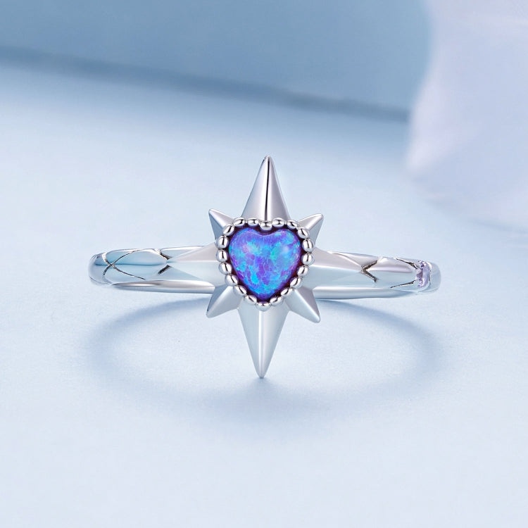 BSR455-8 S925 Sterling Silver White Gold Plated Heart Shape Star Opal Ring Bracelet - Rings by PMC Jewellery | Online Shopping South Africa | PMC Jewellery