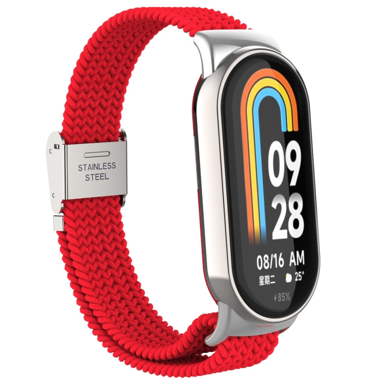 For Xiaomi Mi Band 8 Metal Head + Adjustable Nylon Braided Steel Buckle Watch Band(Red) - Watch Bands by PMC Jewellery | Online Shopping South Africa | PMC Jewellery