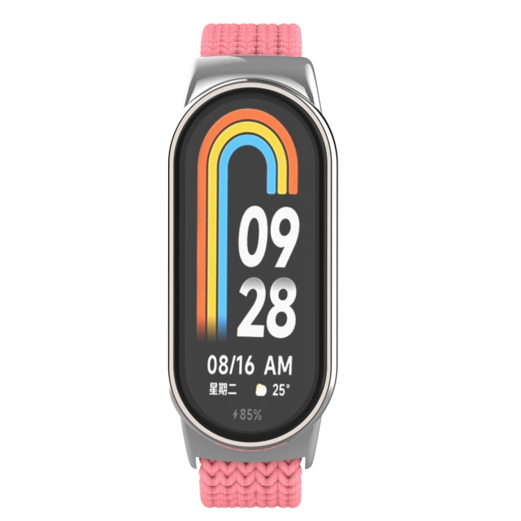 For Xiaomi Mi Band 8 Metal Head + Adjustable Nylon Braided Steel Buckle Watch Band(Pink) - Watch Bands by PMC Jewellery | Online Shopping South Africa | PMC Jewellery