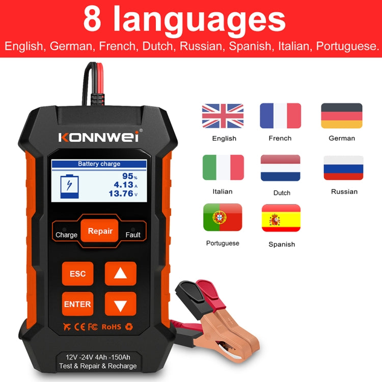 KONNWEI KW520 12V / 24V 3 in 1 Car Battery Tester with Detection & Repair & Charging Function(EU Plug) - Code Readers & Scan Tools by KONNWEI | Online Shopping South Africa | PMC Jewellery