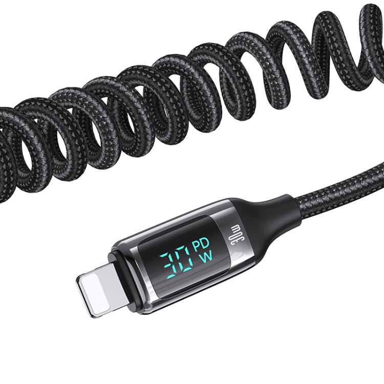 USAMS US-CC193 C37 60W Type-C+USB Dual Port Car Charger with Digital Display 30W 8 Pin Spring Data Cable(Tarnish) - Car Charger by USAMS | Online Shopping South Africa | PMC Jewellery