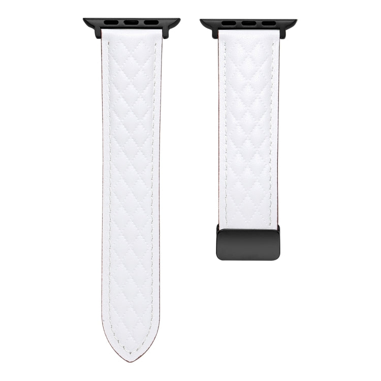 For Apple Watch 7 41mm Folding Buckle Rhombus Leather Watch Band(White) - Watch Bands by PMC TechLife | Online Shopping South Africa | PMC TechLife