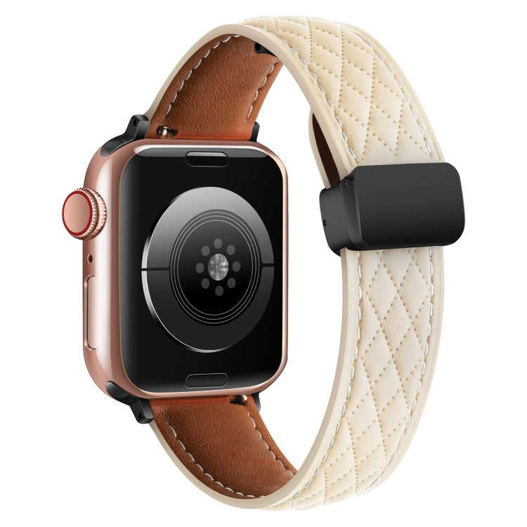For Apple Watch SE 40mm Folding Buckle Rhombus Leather Watch Band(Starlight) - Watch Bands by PMC TechLife | Online Shopping South Africa | PMC TechLife