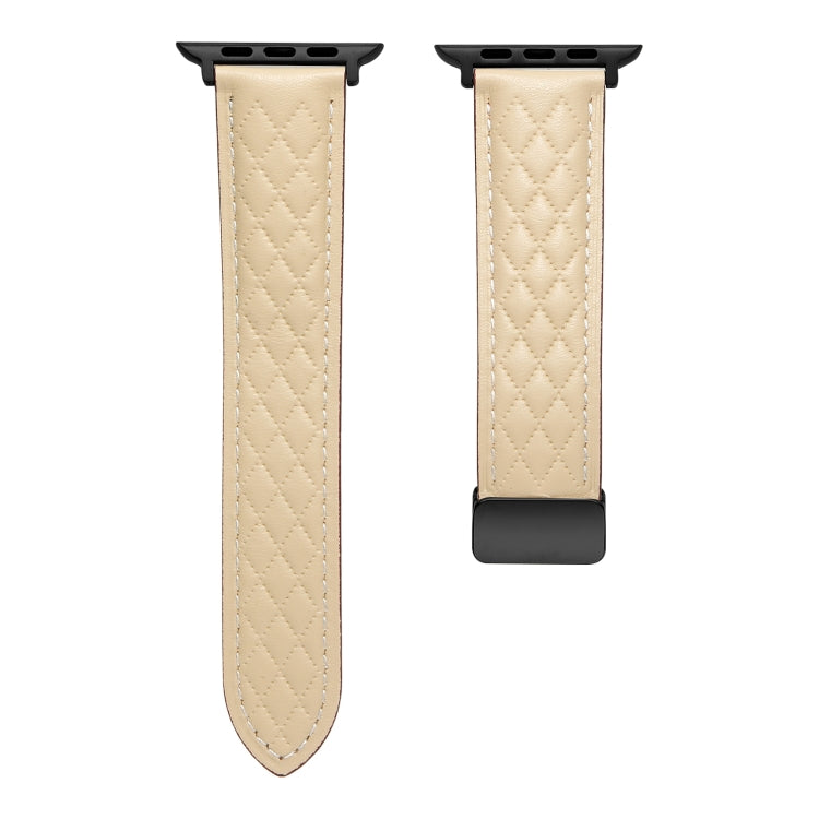 For Apple Watch 6 44mm Folding Buckle Rhombus Leather Watch Band(Starlight) - Watch Bands by PMC TechLife | Online Shopping South Africa | PMC TechLife
