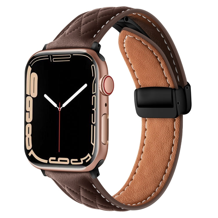 For Apple Watch 5 40mm Folding Buckle Rhombus Leather Watch Band(Coffee) - Watch Bands by PMC TechLife | Online Shopping South Africa | PMC TechLife