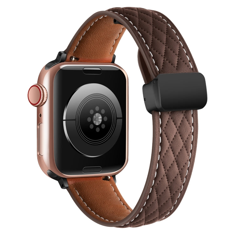 For Apple Watch 5 40mm Folding Buckle Rhombus Leather Watch Band(Coffee) - Watch Bands by PMC TechLife | Online Shopping South Africa | PMC TechLife