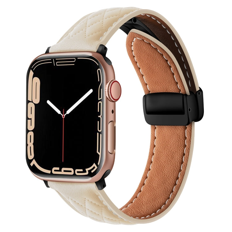 For Apple Watch 4 44mm Folding Buckle Rhombus Leather Watch Band(Starlight) - Watch Bands by PMC TechLife | Online Shopping South Africa | PMC TechLife