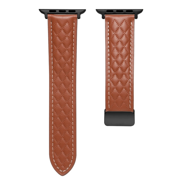 For Apple Watch 4 44mm Folding Buckle Rhombus Leather Watch Band(Brown) - Watch Bands by PMC TechLife | Online Shopping South Africa | PMC TechLife