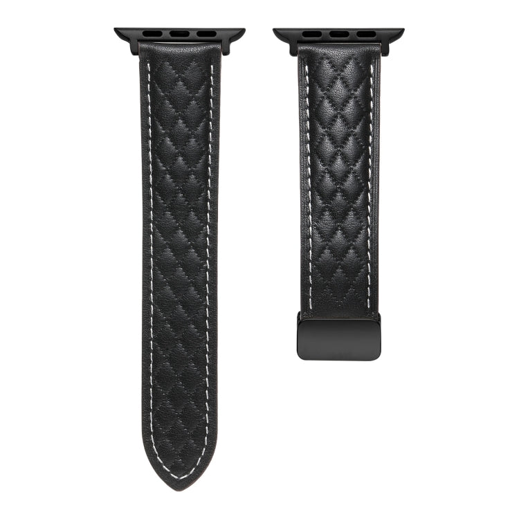 For Apple Watch 4 40mm Folding Buckle Rhombus Leather Watch Band(Black) - Watch Bands by PMC TechLife | Online Shopping South Africa | PMC TechLife