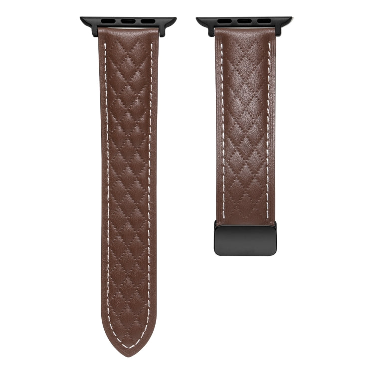 For Apple Watch 3 42mm Folding Buckle Rhombus Leather Watch Band(Coffee) - Watch Bands by PMC TechLife | Online Shopping South Africa | PMC TechLife