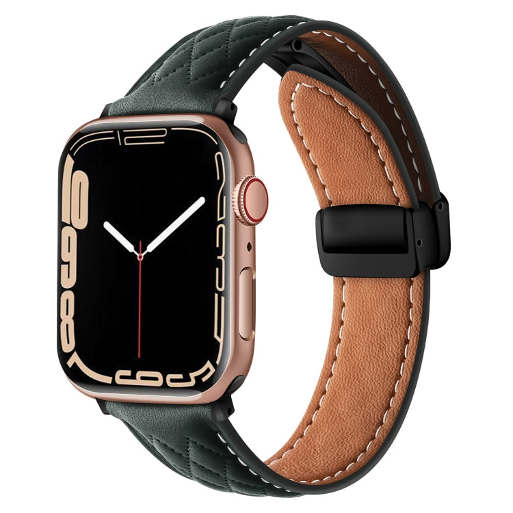 For Apple Watch 38mm Folding Buckle Rhombus Leather Watch Band(Green) - Watch Bands by PMC TechLife | Online Shopping South Africa | PMC TechLife