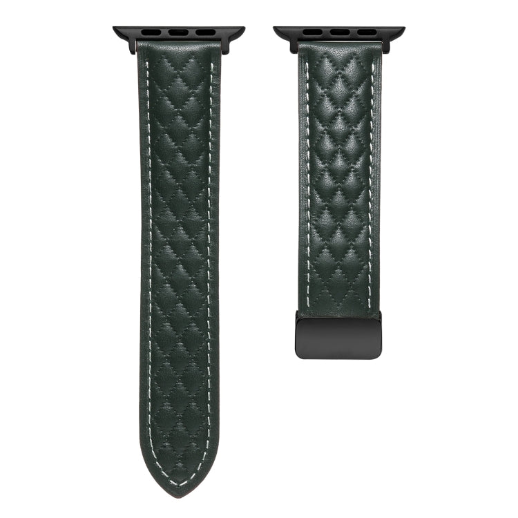 For Apple Watch 38mm Folding Buckle Rhombus Leather Watch Band(Green) - Watch Bands by PMC TechLife | Online Shopping South Africa | PMC TechLife