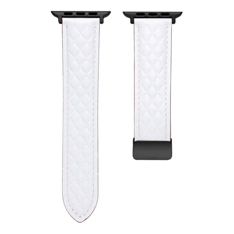 For Apple Watch 9 41mm Folding Buckle Rhombus Leather Watch Band(White) - Watch Bands by PMC TechLife | Online Shopping South Africa | PMC TechLife