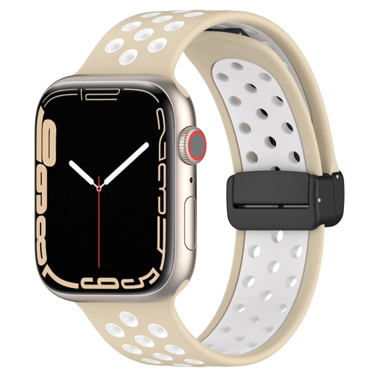 For Apple Watch 8 41mm Magnetic Buckle Silicone Watch Band(Khaki White) - Watch Bands by PMC Jewellery | Online Shopping South Africa | PMC Jewellery