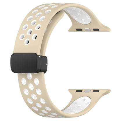 For Apple Watch 8 41mm Magnetic Buckle Silicone Watch Band(Khaki White) - Watch Bands by PMC Jewellery | Online Shopping South Africa | PMC Jewellery